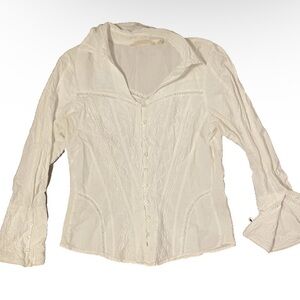 Soft Surroundings Shirt Medium White Embroidered Long Sleeve Button Down Shirt